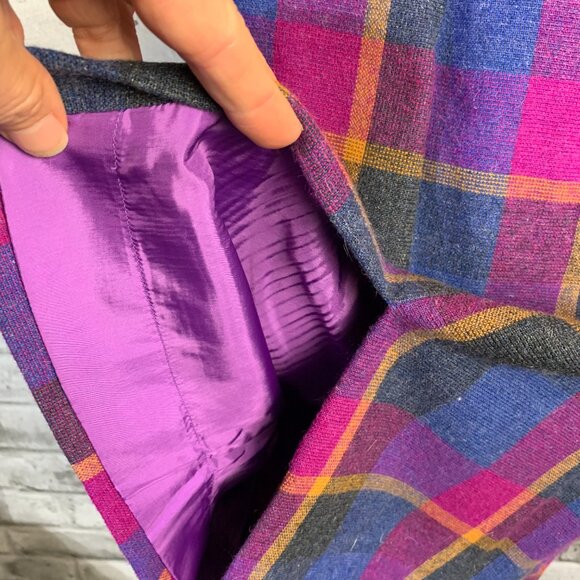 Vintage 80s Plaid Double Breasted Blazer Skirt Set Small Purple Blue Handmade - Picture 9 of 16